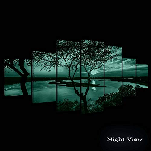 Startonight Grande Cuadro sobre Lienzo Puesta de sol en el Lago, Impresion en Calidad Fotografica Enmarcado y Listo Para Colgar Diseño Moderno Decoración XXL Formato Multipanel 7 Piezas 100 x 240 CM