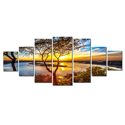 Startonight Grande Cuadro sobre Lienzo Puesta de sol en el Lago, Impresion en Calidad Fotografica Enmarcado y Listo Para Colgar Diseño Moderno Decoración XXL Formato Multipanel 7 Piezas 100 x 240 CM