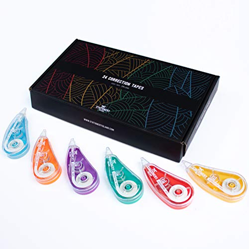 Stationery Island Cinta Correctora Paquete De 24 - 5m x 5mm. Cinta De Corrección De Bolsillo. Para Administración De Oficina, Toma De Notas, Marcado, Bullet Grid Journal y Scrapbooking