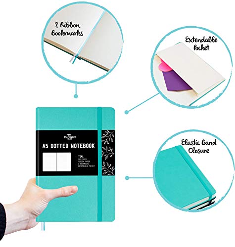 Stationery Island Cuaderno punteado A5 con accesorios - Set de Esenciales para Bullet Journal de Tapa Dura con Papel Premium de 120 gsm en Verde Turquesa