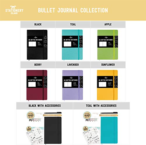 Stationery Island Cuaderno punteado A5 con accesorios - Set de Esenciales para Bullet Journal de Tapa Dura con Papel Premium de 120 gsm en Verde Turquesa
