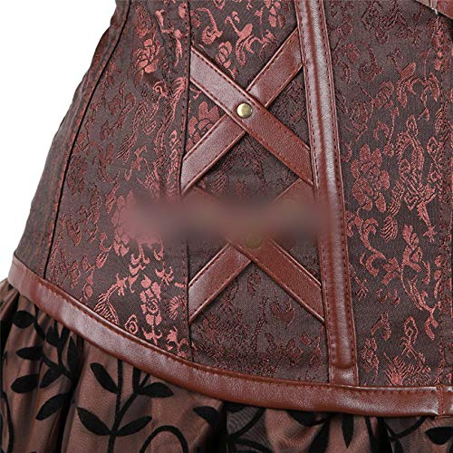 Steampunk Bustier Corset Dress Negro Cremallera Marrón Corsé de Cuero sintético Negro con Falda Gothic Punk Burlesque Pirate 81057056Brown XL