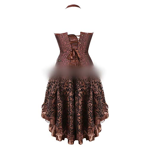 Steampunk Bustier Corset Dress Negro Cremallera Marrón Corsé de Cuero sintético Negro con Falda Gothic Punk Burlesque Pirate 81057056Brown XL