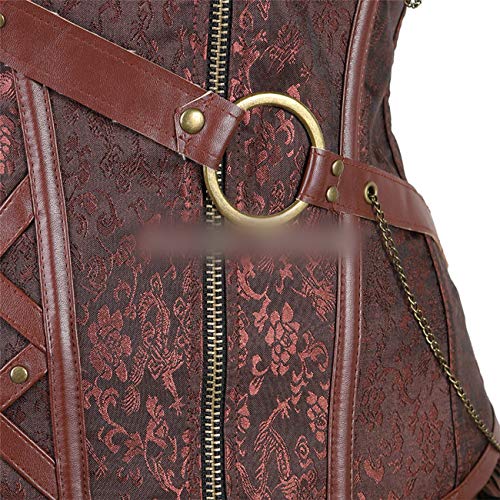 Steampunk Bustier Corset Dress Negro Cremallera Marrón Corsé de Cuero sintético Negro con Falda Gothic Punk Burlesque Pirate 81057056Brown XL