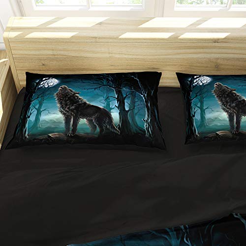 Sticker superb Otoño Invierno Calentar Azul Gris Negro Juego de Funda nórdica con Cremallera, Animal 3D Lobo Gato Rinoceronte Juego de Cama Hotel 3 Piezas (Lobo 1, 220x240cm para Cama 150cm)