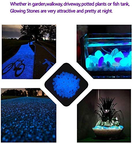 StillCool Piedras Luminosas Azul 100 Pcs, Artificiales Piedras Fluorescentes Decorativas, para Las Calzadas Decoración al Aire Libre Tanque de Peces de Acuario Camino Lawn Yard