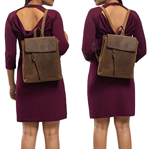 STILORD 'Anita' Mochilas Mujer Casual Pequeña Piel Vintage Mochila de Hombro para Mujer Bolso Bandolera para Diario Salir o Trabajo de auténtica Cuero, Color:Sepia - marrón