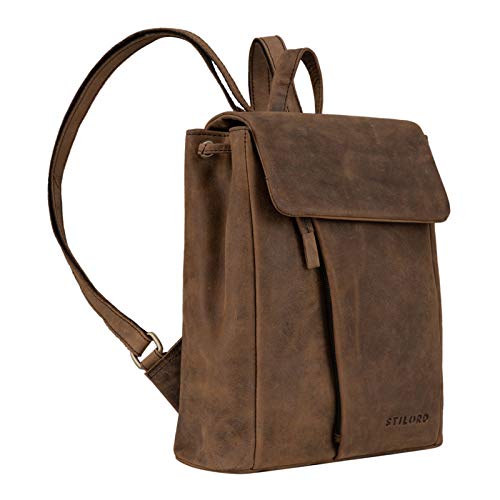 STILORD 'Anita' Mochilas Mujer Casual Pequeña Piel Vintage Mochila de Hombro para Mujer Bolso Bandolera para Diario Salir o Trabajo de auténtica Cuero, Color:Sepia - marrón
