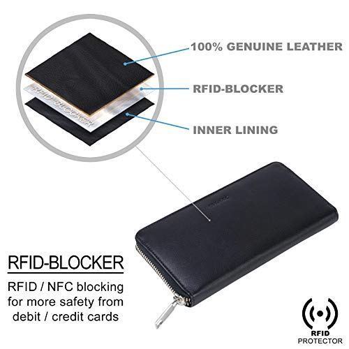 STILORD 'Emma' Cartera de Piel para Mujer con Bloqueo RFID Monedero o Billetera o portamonedas Grande con Cremallera para Dama de auténtico Cuero Vintage, Color:Negro