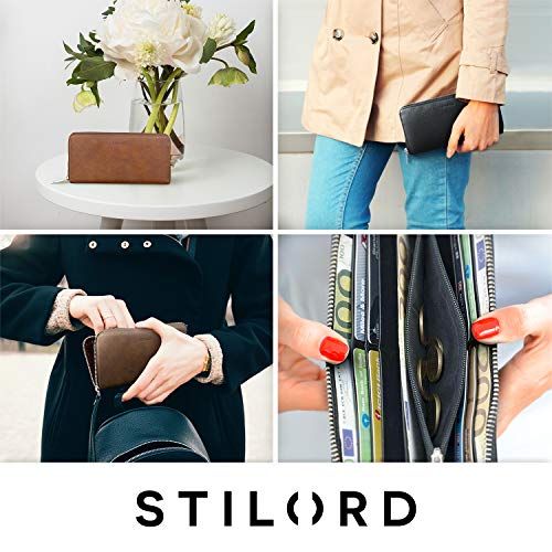 STILORD 'Emma' Cartera de Piel para Mujer con Bloqueo RFID Monedero o Billetera o portamonedas Grande con Cremallera para Dama de auténtico Cuero Vintage, Color:Negro