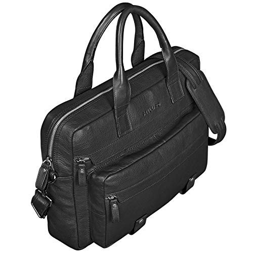 STILORD 'Leander' Bolsa de Negocios o maletín para portátil de 15.6'' Bolso de Piel para Trabajo de Hombres y Mujeres Bolsa Mensajero de Cuero auténtico, Color:Negro