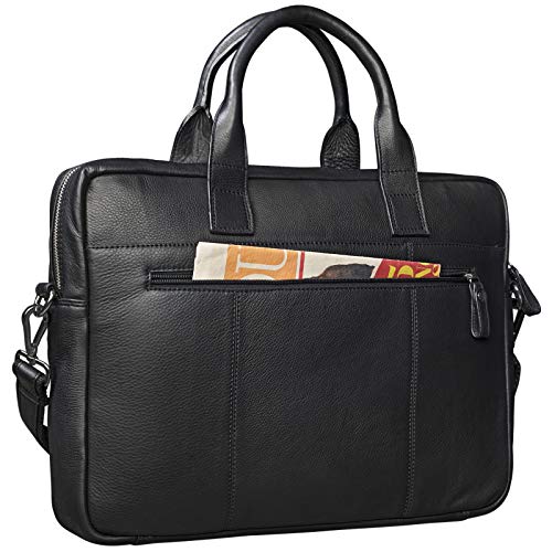 STILORD 'Leander' Bolsa de Negocios o maletín para portátil de 15.6'' Bolso de Piel para Trabajo de Hombres y Mujeres Bolsa Mensajero de Cuero auténtico, Color:Negro