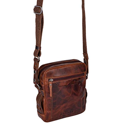 STILORD 'Nash' Bolso Mensajero Hombre Pequeño de Cuero Vintage Bolso de Hombro Cruzado Bolsa Bandolera de Auténtica Piel, Color:Milano - marrón