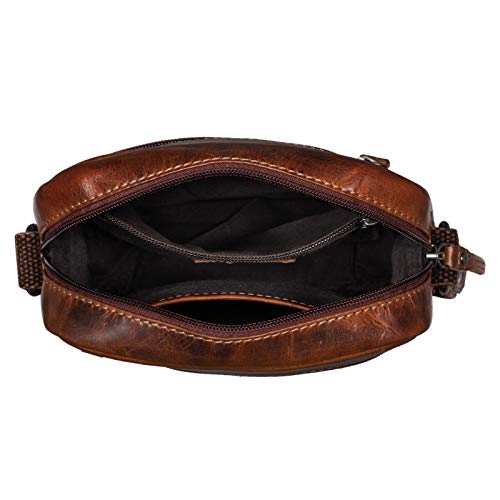 STILORD 'Nash' Bolso Mensajero Hombre Pequeño de Cuero Vintage Bolso de Hombro Cruzado Bolsa Bandolera de Auténtica Piel, Color:Milano - marrón