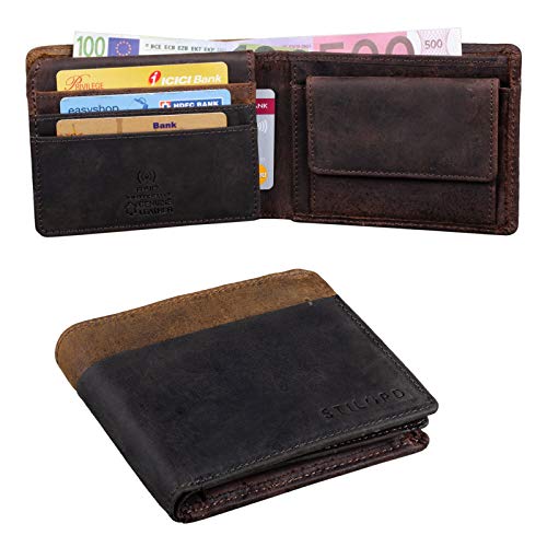 STILORD 'Sterling' Cartera RFID Hombre Cuero Portamonedas NFC Bloqueo Monedero Clásico Billetera Portatarjetas de Piel Genuino, Color:marrón Oscuro