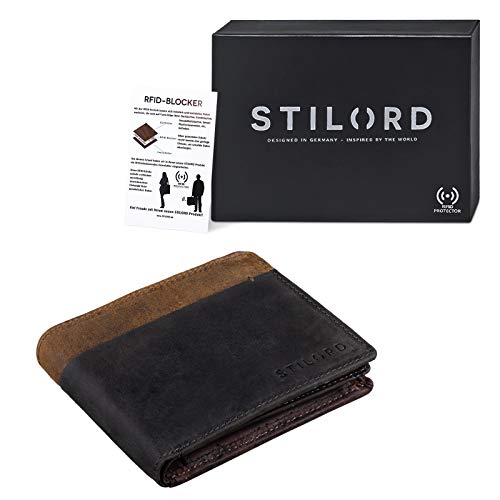 STILORD 'Sterling' Cartera RFID Hombre Cuero Portamonedas NFC Bloqueo Monedero Clásico Billetera Portatarjetas de Piel Genuino, Color:marrón Oscuro