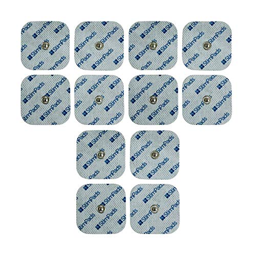 StimPads, 45X45mm, ECO-PACK de 12 unidades de alto rendimiento, electrodos TENS - EMS de larga duración con conector universal tipo snap de 3.5mm
