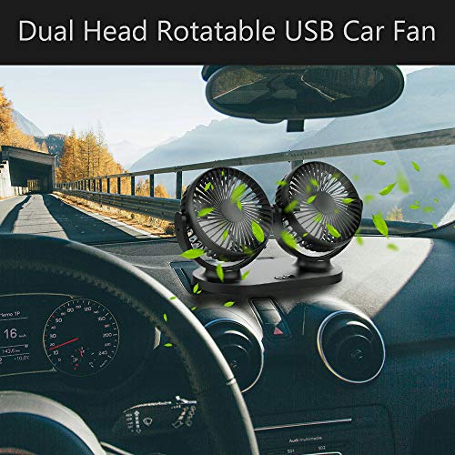 STLOVe Ventilador USB Mini Ventilador Doble Cabeza 360° Rotación Rotación Horizontal 180 ° 3 Velocidades Ventilador Portatil Adecuado para Coche/Mesa/Oficina/Camping/La Pesca etc - Negro