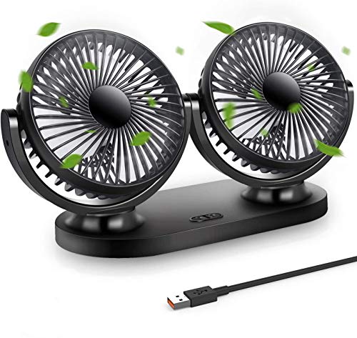 STLOVe Ventilador USB Mini Ventilador Doble Cabeza 360° Rotación Rotación Horizontal 180 ° 3 Velocidades Ventilador Portatil Adecuado para Coche/Mesa/Oficina/Camping/La Pesca etc - Negro