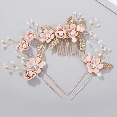 STOBOK 4pcs Pernos del Pelo de la Perla del Rhinestone del Peine del Pelo de la Boda para el Casco Nupcial de la Boda de Las Mujeres para Las Damas de Honor (Rosa)
