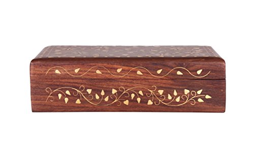 Store Indya Precioso del palo de rosa de la joyeria de almacenamiento caja del recuerdo decorativo floral Organizador laton embutido