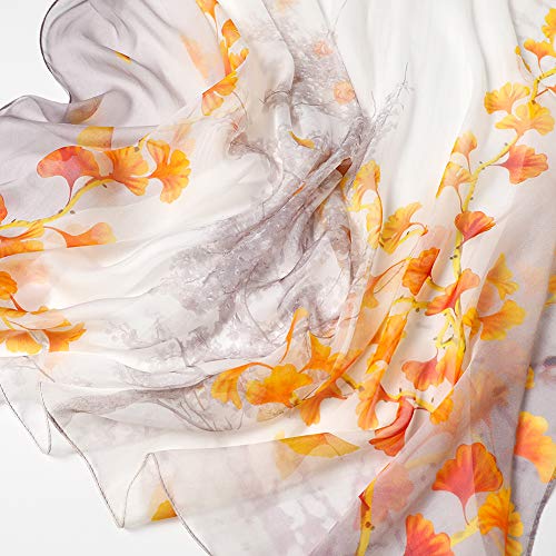 STORY OF SHANGHAI Bufanda de Seda Mujer 100% Seda Estampado Floral Colorido Gran Bufanda Mantón Ultraligero Transpirable Elegante 175 * 110 CM