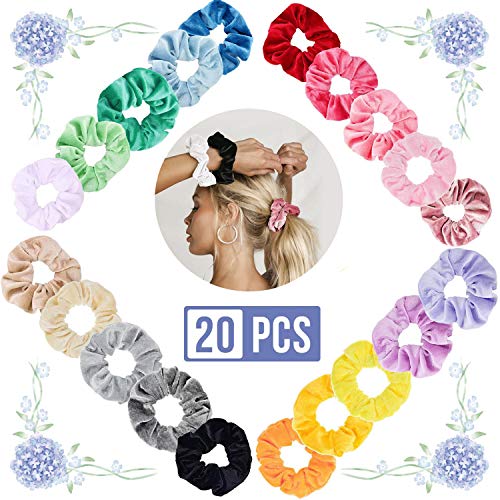 Stretchy Multicolor De Terciopelo,Velvet Elástico Hair Scrunchies,Banda de Terciopelo Scrunchies para Pelo,scrunchies tela,Elástico Banda Multi,Goma de Pelo Lazo de Pelo (20 piezas-B)