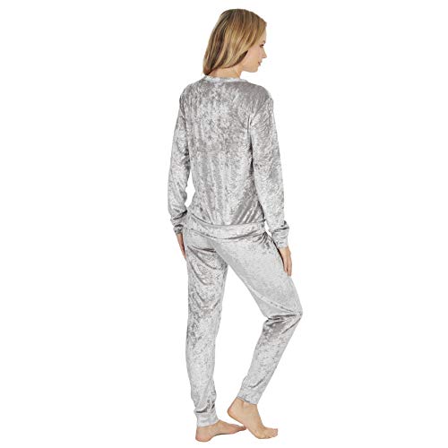 Style It Up - Pijama para mujer con forro polar suave y estampado animal Rosa Terciopelo aplastado gris plateado. Small-36-38