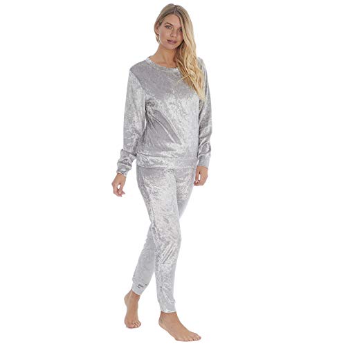Style It Up - Pijama para mujer con forro polar suave y estampado animal Rosa Terciopelo aplastado gris plateado. Small-36-38