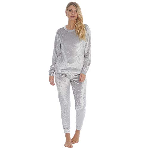 Style It Up - Pijama para mujer con forro polar suave y estampado animal Rosa Terciopelo aplastado gris plateado. Small-36-38