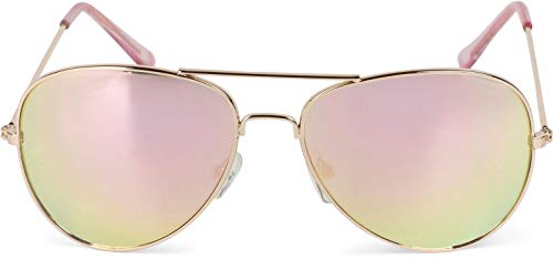 styleBREAKER Gafas de aviador para niños con marco de metal de acero inoxidable, con espejo o teñidas, Gafas de aviador, Gafas de sol 09020059, color:Dorado montura/Fucsia vidrio de espejo