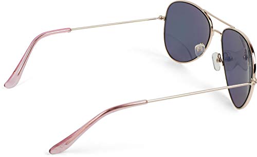 styleBREAKER Gafas de aviador para niños con marco de metal de acero inoxidable, con espejo o teñidas, Gafas de aviador, Gafas de sol 09020059, color:Dorado montura/Fucsia vidrio de espejo