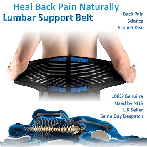 SUAVER Neopreno Deluxe Doble Halar Lumbar Inferior de la Espalda Apoyo de la Ayuda Cinturón de Ejercicio Alivio del Dolor (Negro, XXXXXX-L /58-62")