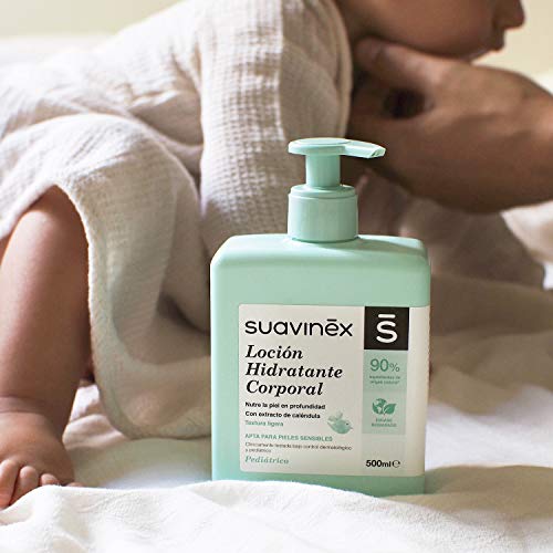 Suavinex 303792 – Loción Hidratante Corporal para Bebés, Apta para Pieles Sensibles, Textura Ligera y Fácil Absorción, 90% Ingredientes de Origen Natural, 500 ml