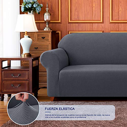 subrtex 1 Pieza Funda de Sofá Poliéster Elástica Cubierta de Asiento Forro de Sofá Doméstico (3 Plazas, Gris)