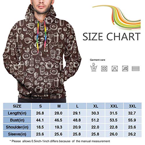 Sudadera con Capucha para Hombre, patrón de Estilo Dibujado a Mano con Tazas de té y café, rosquillas y Dulces, Camisetas de Manga Larga con Estampado 3D
