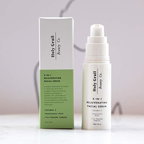 Suero facial con vitamina C, ácido hialurónico y complejo péptido. Reduce arrugas, líneas finas y elimina las manchas oscuras. Crema humectante antiarrugas todo en uno de Holy Grail Beauty