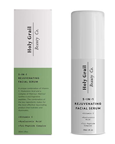 Suero facial con vitamina C, ácido hialurónico y complejo péptido. Reduce arrugas, líneas finas y elimina las manchas oscuras. Crema humectante antiarrugas todo en uno de Holy Grail Beauty