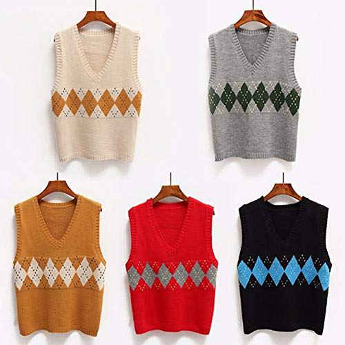 Suéter empalmado Chaleco de las Mujeres V-cuello Casual Vintage Jersey de Punto Suéter de Estilo Suave Suelto sin Mangas Tops