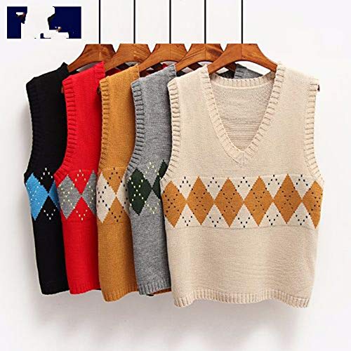 Suéter empalmado Chaleco de las Mujeres V-cuello Casual Vintage Jersey de Punto Suéter de Estilo Suave Suelto sin Mangas Tops