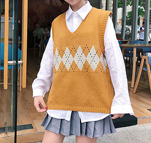 Suéter empalmado Chaleco de las Mujeres V-cuello Casual Vintage Jersey de Punto Suéter de Estilo Suave Suelto sin Mangas Tops