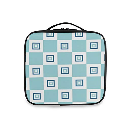 SUGARHE Patrón de diseño de Cuadrados anidados continuos con influencias Retro,Neceser Maquillaje,Bolsa Cosméticos Organizador Brochas Maquillaje Estuches Portátil