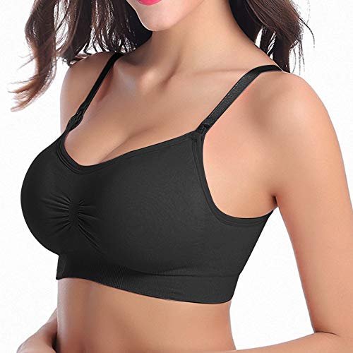 Sujetador de lactancia para mujer de Shujin, para lactancia materna y dormir, sin aros, sin costuras, transpirable, punta sin costuras, ropa interior Negro L