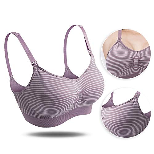 Sujetador de lactancia para mujer, patrón de rayas Ropa interior para mujeres embarazadas Copa de lactancia de maternidad Sujetador de lactancia(XL púrpura)