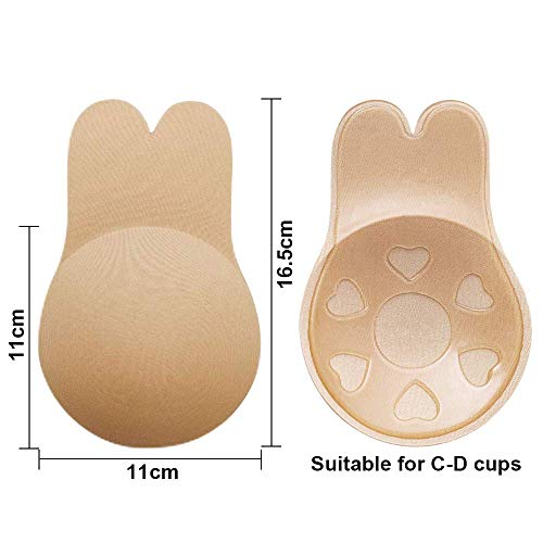 Sujetador Invisible, Coneja para Mujer Push Up Reutilizable Adhesivos Invisibles Impermeable y Resistente al Sudor Pezoneras Mejora y realza los Senos Adecuado para Tazas C/D