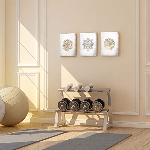 SUMGAR Mandala Art Mandala Gris Dorado Decoración de la Pared Decoraciones Indias Impresiones en Lienzo Flores asiáticas Imágenes Obra Floral para el Dormitorio Sala de Estar Baño 30x40cmx3 Piezas