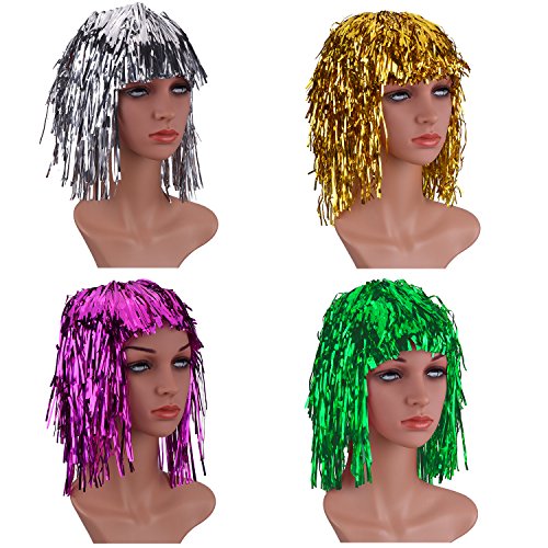 Sumind 4 Piezas de Peluca de Tilde de Hoja Peluca de Fiesta Brillante de Disfraces para Cosplay Halloween (Dorado, Plateado, Verde y Rosa)