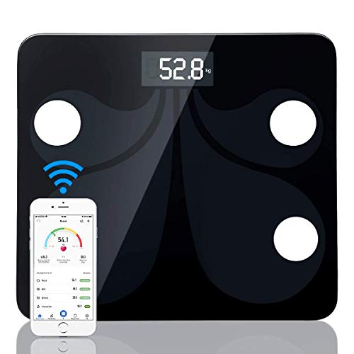 sumuya Báscula Grasa Corporal,Báscula de Baño Digital Alta Medición Precisa180 kg/400 lbs, Balanza Digital Baño, Báscula Electrónica, Medidora Composición Bluetooth para Móviles Andriod y iOS.