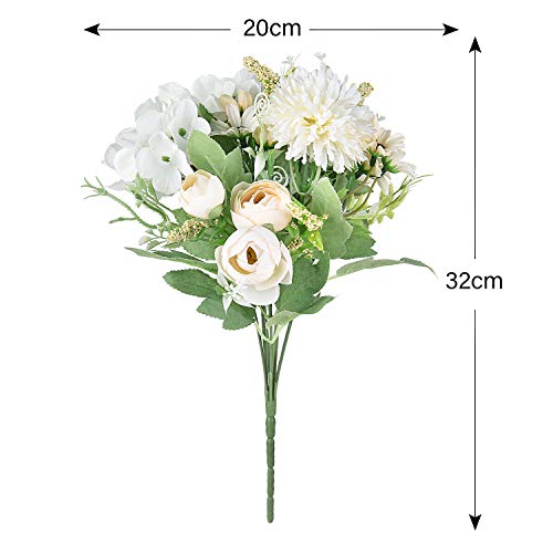 Sun Boutique - Ramo artificial de 2 piezas de peonías falsas blancas hortensias claveles flores artificiales para decoración de mesa de ramo de boda.
