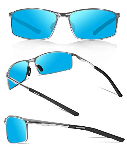 Sunmeet Gafas de Sol Hombre Polarizadas Deportes 100% Protección UV Gafas de sol para Hombre Conducción S1008(Azul/Negro)